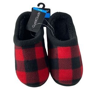 Cuddl Duds BOYS LARGE (5-6) Fleece Clog Slippers IN RED PLAID